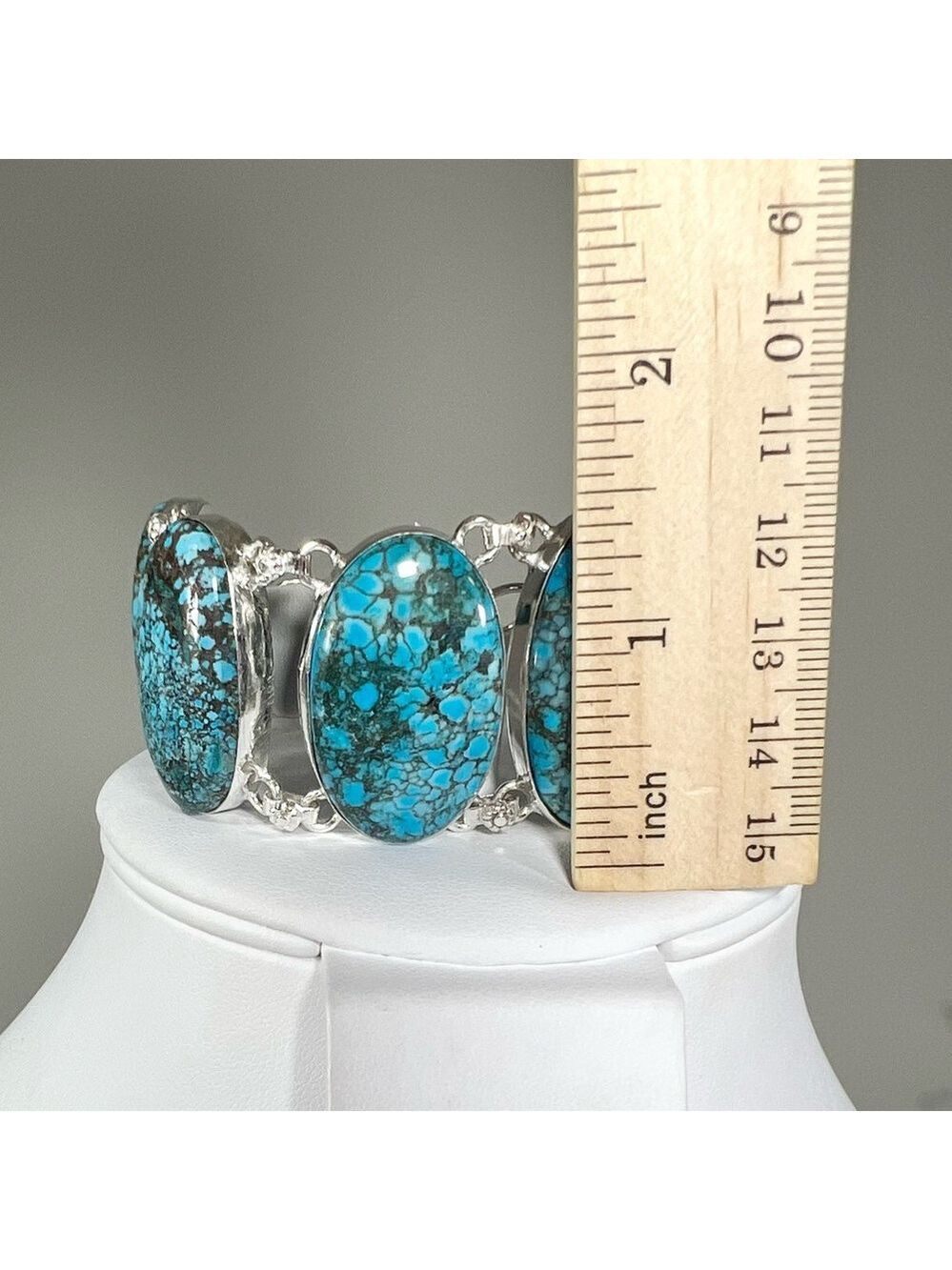 Turquoise 925 Large Gemstone Bracelet - Picture 3 of 7